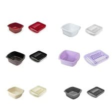 Image of Set of 2 Plastic Large Dish Drainer Plate Rack and 9.5L Rectangular Bowl Kitchen