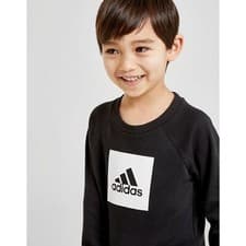 Image of BOYS ADIDAS TRACKSUIT SET BOTTOMS TOP KIDS SWEATSHIRT JOGGERS FLEECE PANTS BLACK