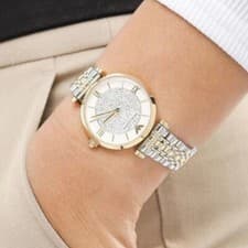 Image of NEW EMPORIO ARMANI WOMEN WATCH AR8031 GIANNI T-BAR GOLD & SILVER TONE GENUINE UK