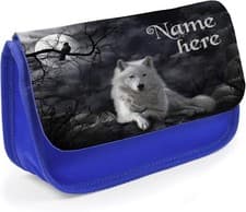 Image of Personalised Wolf Pencil Case Boys School Stationary Bag Wolves Cute Gift ST732