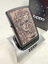 Image of GENUINE Zippo Lighter SNAKE & SKULL TATTOO Black Matte 2022 NEW IN BOX