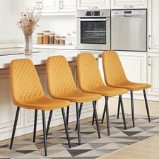 Image of Set of 2/4 Dining Chairs Velvet Padded Seat Metal Legs Kitchen Dining Room