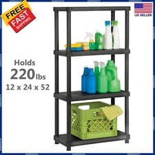 Image of 4 Tier Storage Shelves Laundry Room Plastic Shelf Shelving Unit Garage Organizer