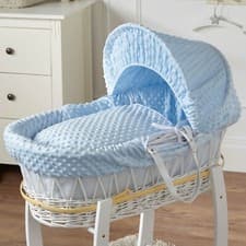 Image of Baby Moses Basket - Blue Dimple / White Wicker | Bedding And Mattress