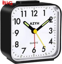 Image of Analog Alarm Clock, Silent No Ticking Alarm Clock with Light, Snooze, Battery Op