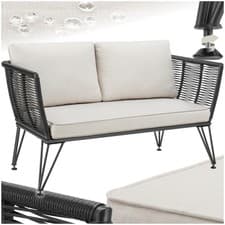 Image of Garden Sofa Couch Outdoor Set Rattan Corner Furniture Thick Cushions Polyester