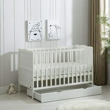 Image of Wooden Baby Cot Bed & Drawer & Aloe Vera Mattress (Orlando with Drawer)