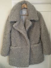 Image of Next Petite Pale Grey Faux Fur Coat Size Medium