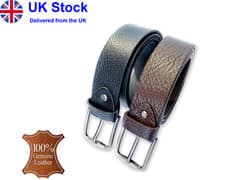 Image of Mens Genuine Leather Belt Real Leather with Buckle For Jeans Black Brown UK