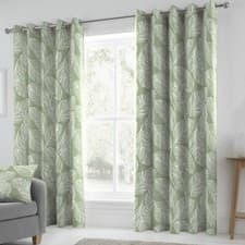 Image of Fusion Matteo Botanical Leaf 100% Cotton Eyelet Lined Curtains Pair Green