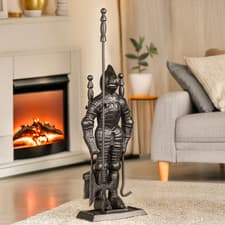 Image of Fireside Companion Set 4pc Home Knight Poker Fire Accessories Tools Brush Black
