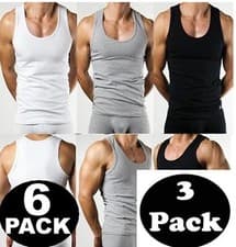 Image of MENS VESTS 100% Cotton TANK TOP SUMMER TRAINING GYM TOPS PACK PLAIN S-2XL