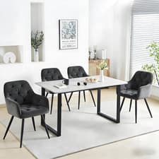 Image of Wooden Dining Table and 4PCS Velvet Chairs set for Kitchen Dining Room Office