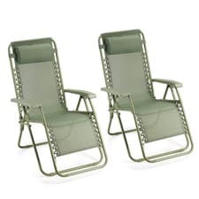 Image of Zero Gravity Chairs Set of 2, Sage Green Folding Textilene Sun Loungers, Vonhaus