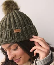 Image of Barbour® Olive Green Saltburn Pom Beanie Hat