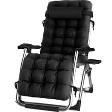 Image of Zero Gravity Recliner Chair Padded Folding Garden Lounger w/ Tray Cup Holder