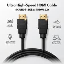 Image of HDMI 2.0 4K Black Cable 2160P 60Hz HDR 3D ARC Ethernet High Speed 18Gbps Lead