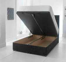 Image of Chenille Upholstered Gas Lift Up Divan Ottoman Storage Bed Frame with Headboard