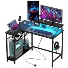 Image of HOMCOM L Shaped Desk with LED Lights Reversible Corner Gaming Desk with Storage