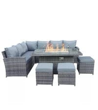 Image of Fimous Outdoor PE Rattan Garden Furniture Heater Burner Gas Fire Pit Table Set
