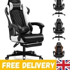 Image of High Back Ergonomic Chair with Adjustable Footrest & Lumbar Support - White
