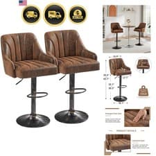 Image of Bar Stools Set of 2, Adjustable Counter Height Barstools with Back and Arm, S...