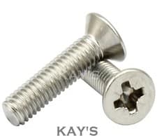 Image of M3 (3mmØ) POZI COUNTERSUNK MACHINE SCREWS POZIDRIVE CSK BOLTS A2 STAINLESS STEEL