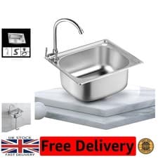 Image of Modern Single Bowl Stainless Steel Sink for Undermount & Flushmount - 37x32cm