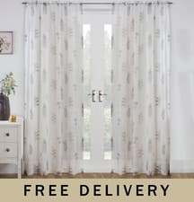 Image of Bracken Leaf Print Design Voile Panel with Rod Pocket Header - Pair