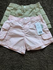 Image of BNWT F&F Girls Age 4-5 Elastic Waist Twin Pack Of Cargo Shorts