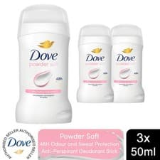 Image of Dove Women Powder Soft Anti-Perspirant Deo Stick with 48H Protection 50ml, 3 Pk