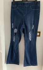 Image of Brand New No Tag By Yours Hannah Flare Distressed Jeggings Jegging Size 14 Blue