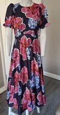Image of Ted Baker Sauzal Navy Midi Tea Dress Size 2 10 BNWT