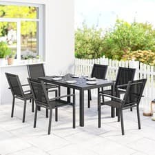 Image of Garden Dining Set for 6, Stackable Garden Chairs and Table with WPC Top