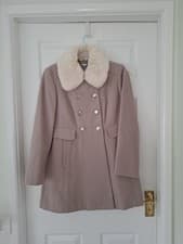 Image of Women's Dorothy Perkins Petite Faux Fur Pea Coat Size 12 Mink New with tags