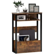 Image of HOMCOM Narrow Side Table with Storage, Bedside End Table, Rustic Brown