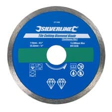 Image of Tile Cutting Diamond Blade 110mm Continuous Rim Cutting Disc Silverline 571499