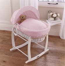 Image of Brand New & Boxed Clair de Lune Dimple wicker moses basket with rocking stand