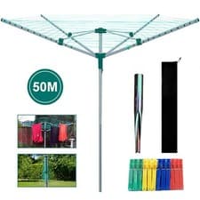 Image of ROTARY AIRER 4 ARM 50M OUTDOOR CLOTHES GARDEN WASHING LINE DRYER SPIKE & COVER