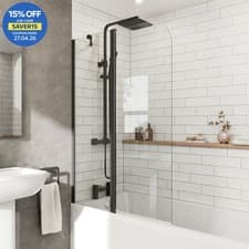 Image of Curved Folding Bath Shower Screen 1000mm Hinged Frame Matt Black Two Panels 6mm