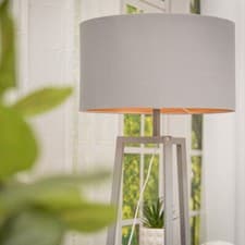 Image of Standing Floor Lamp Shelf Unit Reading Home Light Large Shade Wood Base 3 Tier