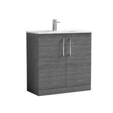 Image of Nuie Arno Anthracite Woodgrain 800mm 2 Door Vanity Unit and Minimalist Ceramic B