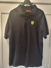 Image of FERRARI SCUDERIA Mens Black Polo Shirt, Official Licensed Product, Size L New