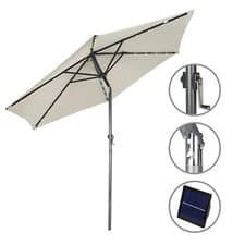 Image of 24 LED Parasol Umbrella Solar Powered Chain Light Garden Tilt Crank 2.7m