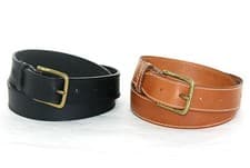 Image of Genuine Hide Leather Belt 1 1/4" (30mm) Stitched with a Solid Brass Buckle