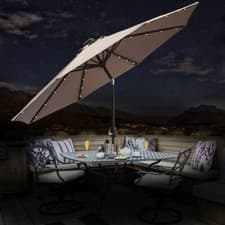 Image of Solar LED Garden Parasol Umbrella Patio Sun Shade with Crank Tilt 2.7M Taupe