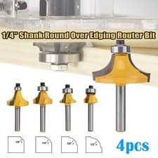 Image of 4X 1/4'' Shank Round Over Router Edging Bit Woodworking Tool Set Kits Alloy UK
