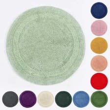 Image of 100% Cotton Luxury Reversible Round Bath Mat 80cm Diameter Thick, Soft, Non-Slip