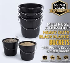 Image of Black Plastic Builders Bucket 14L (3 Gallon) Heavy Duty Water Feed Storage Tub
