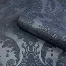 Image of Belgravia Amara Damask Heavyweight Textured Vinyl Wallpaper Blue 7371